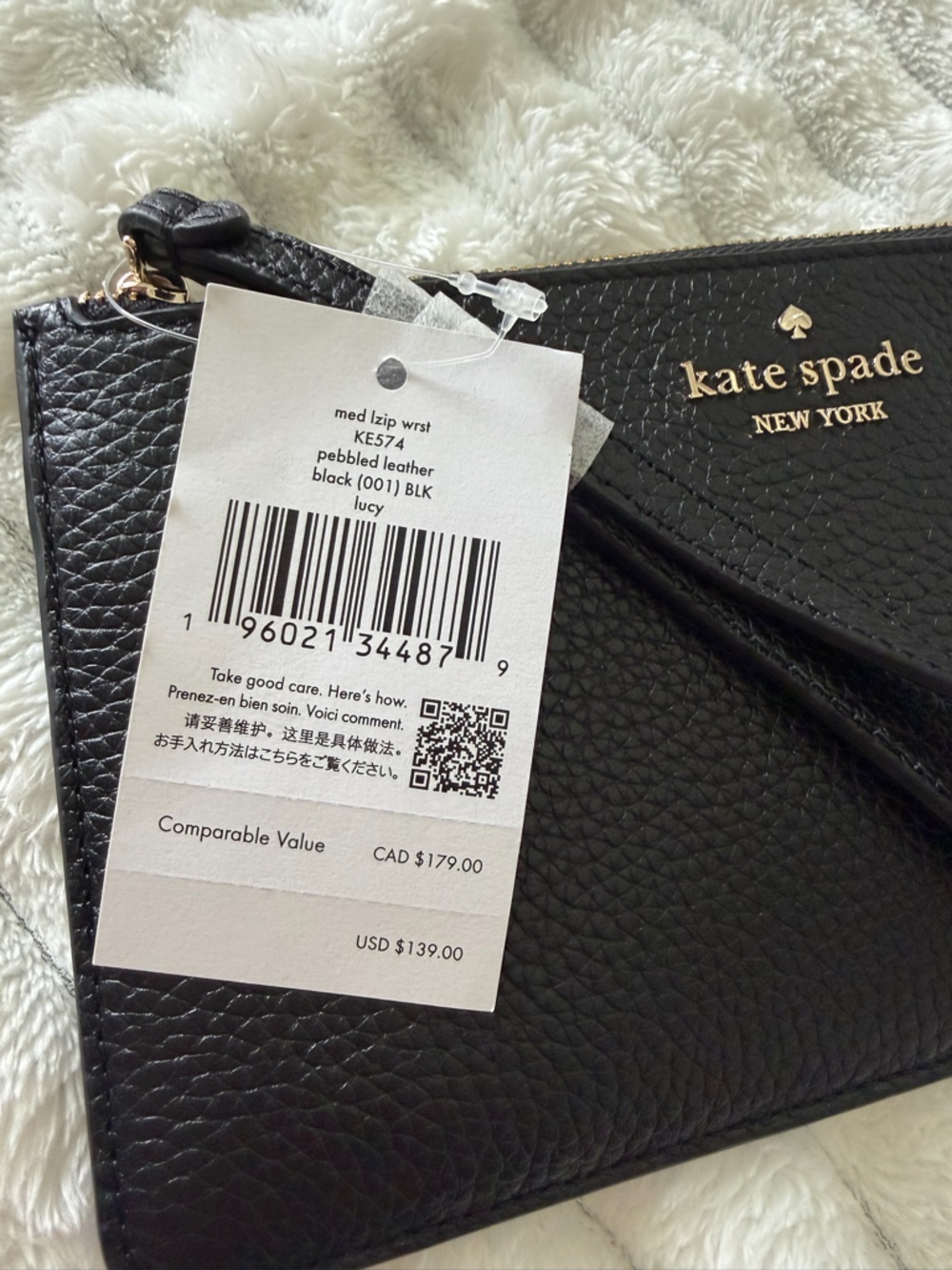 Kate Spade Medium Zip Wristlet Black Pebbled Leather NWT Wristlet Clutch Pouch - Picture 3 of 10